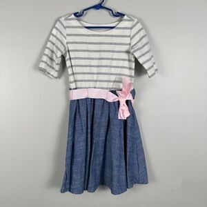 Hope + Henry Girls Small 1/2 Sleeve Dress Stripe Denim
